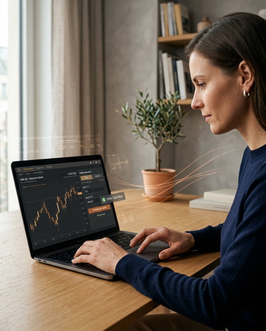 امرأة تنفّذ صفقة على منصة MetaTrader 5